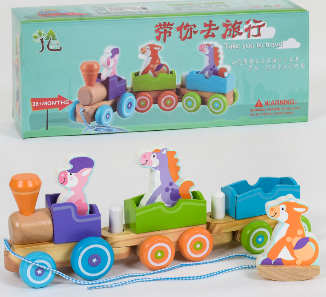 Іграшка деревяна "Конструктор Поїзд, каталочка", Развивающая игрушка "Поезд со зверьками" 39270, фото 1