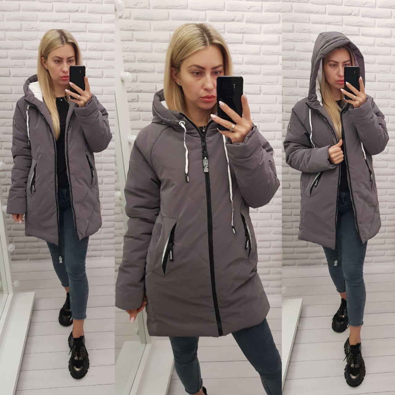 НОВИНКА!! Стильна вільна жіноча куртка-кокон від Khan арт.1010 Плащівка «оксамит» темна фреза