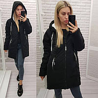 Стильна вільна жіноча куртка-кокон від Khan арт.1010 Плащівка «оксамит» чорного кольору