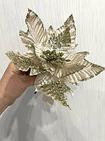 Різдвяна квітка - пуансеттія Новорічна прикраса - пуансетті ( платинова 17 см ), фото 3
