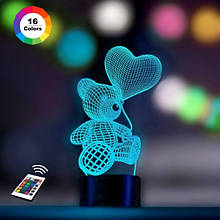 3D світильник нічник з пультом "Ведмедик з кулькою" 3DTOYSLAMP