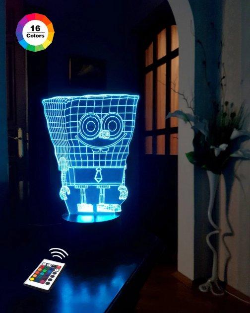 3D світильник нічник з пультом "Спанч Боб" 3DTOYSLAMP