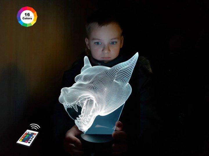 3D світильник нічник з пультом "Вовк 3" 3DTOYSLAMP, фото 1