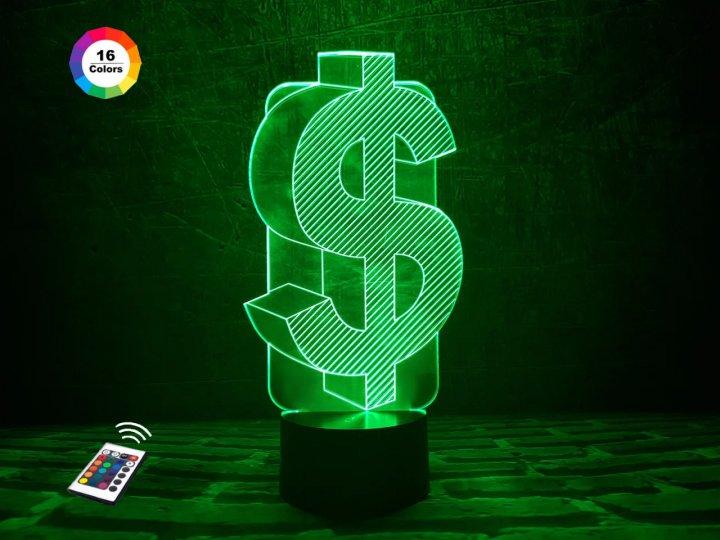 3D світильник нічник з пультом "Долар" 3DTOYSLAMP
