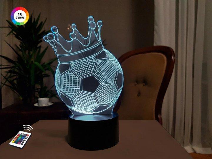 3D світильник нічник з пультом "Футбольний м'яч з короною" 3DTOYSLAMP