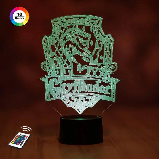3D світильник нічник з пультом "Герб Грифіндор" 3DTOYSLAMP, фото 1