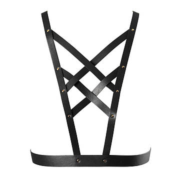 Портупея з екошкіри Bijoux Indiscrets Maze – Cross Cleavage Harness Black Bomba💣