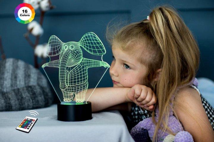 3D світильник нічник з пультом "Слоник" 3DTOYSLAMP, фото 1