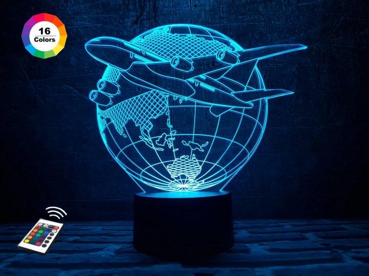 3D світильник нічник з пультом "Літак 3" 3DTOYSLAMP