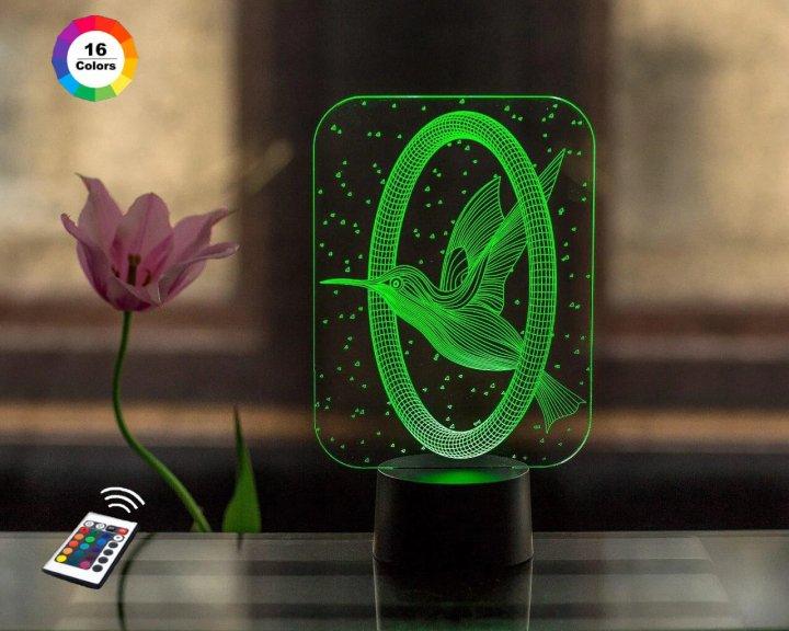 3D світильник нічник з пультом "Колібрі" 3DTOYSLAMP, фото 1