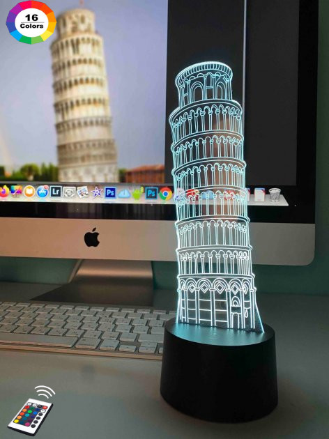 3D світильник нічник з пультом "Пізанська Вежа" 3DTOYSLAMP