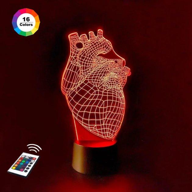 3D світильник нічник з пультом "Серце 2" 3DTOYSLAMP