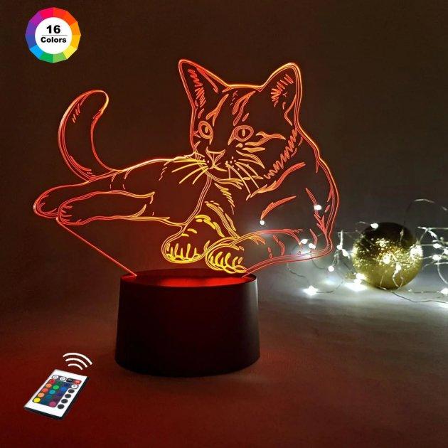 3D світильник нічник з пультом "Кішечка 3" 3DTOYSLAMP, фото 1