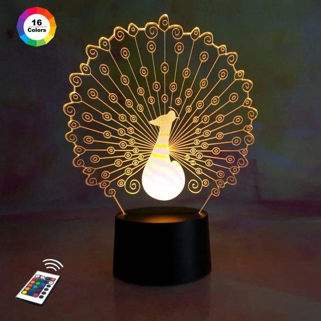 3D світильник нічник з пультом "Павич 2" 3DTOYSLAMP, фото 1