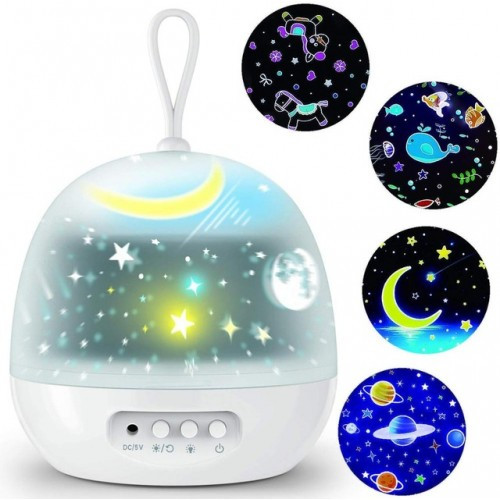 Проектор-нічник "Ілюзія" 3DTOYSLAMP обертовий, білий +4 змінні пластини