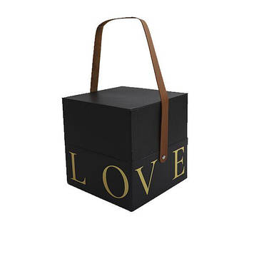 Подарункова коробка з ручкою LOVE чорна, L – 18,5х18,5х19 см Bomba💣