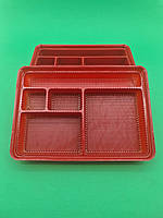 Упаковка для суши и роллов ПС-610 Красная с делениями (50 шт) (крышка отдельно), блистерная упаковка