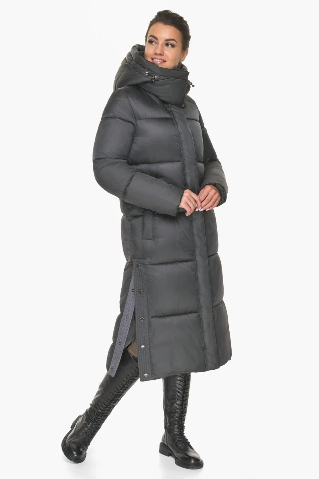Braggart "Angels Fluff" Жіноча зимова куртка з капюшоном кольору графіт модель 52650