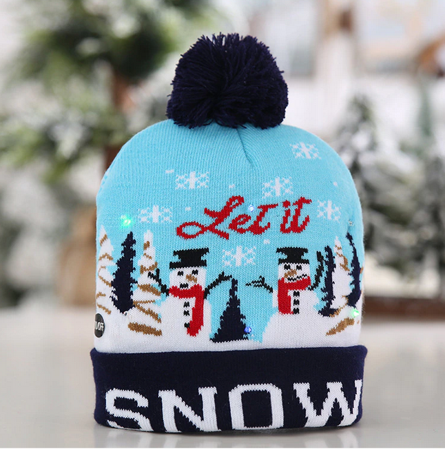 Новорічна шапка з підсвіткою Сніговик для дорослих і дітей, LED шапка, подарунок на Новий рік, Різдво