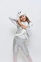 Новорічний дитячий костюм зайця білий голограма лазерка 26-28р