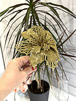 Новорічний декор. Квітка різдвяна - пуансеттія ажурна ( золото 15 см ), фото 9