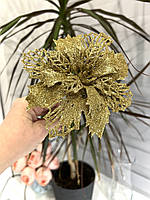 Новорічний декор. Квітка різдвяна - пуансеттія ажурна ( золото 15 см ), фото 7