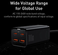 Блок живлення Baseus GaN3 Pro 100W (2xUSB, 2xType-C) Quick charge + кабель USB-C 100W black, фото 8