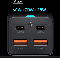 СЗУ-адаптер Baseus GaN3 Pro 100W (1Type-C/1USB) + кабель Type-C to Type-C (Black), фото 3