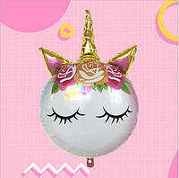 Фольгированный шар 60х90 см "Единорог голова круглая" (Китай) шарик воздушный, надувной детский