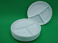 Тарелка одноразовая пластиковая с 3 делениями диаметр 205мм (100 шт) белая плоская, для пикника второго блюда