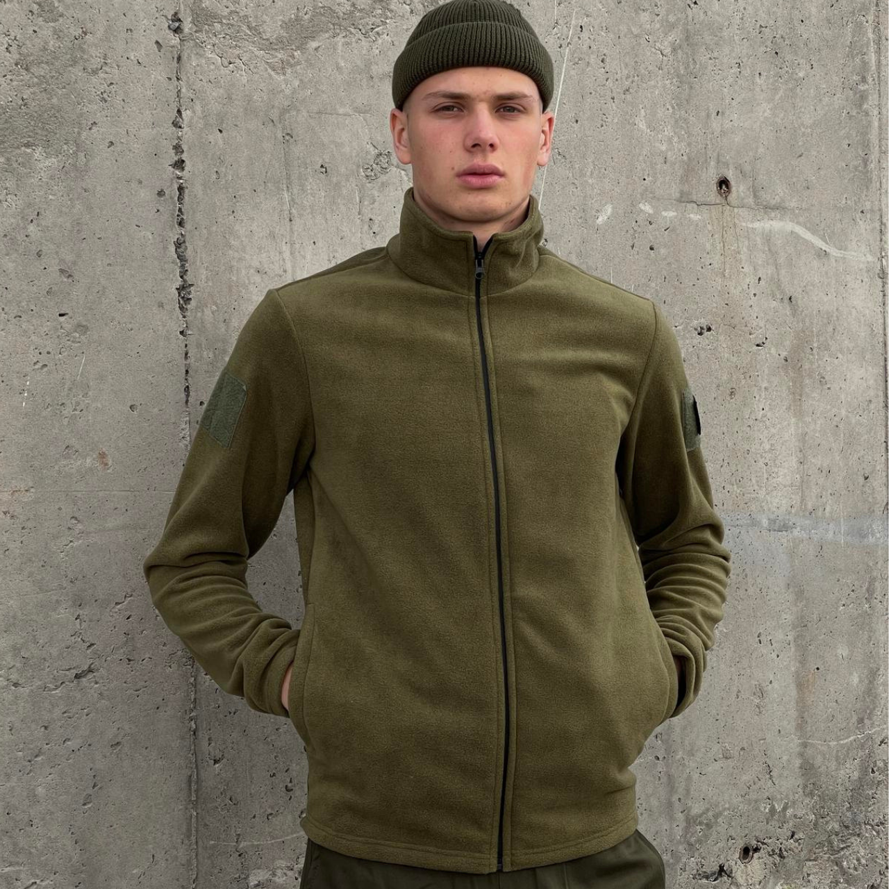 Тактична флісова кофта Intruder хакі з шевроном армійська фліска для військових, фото 1