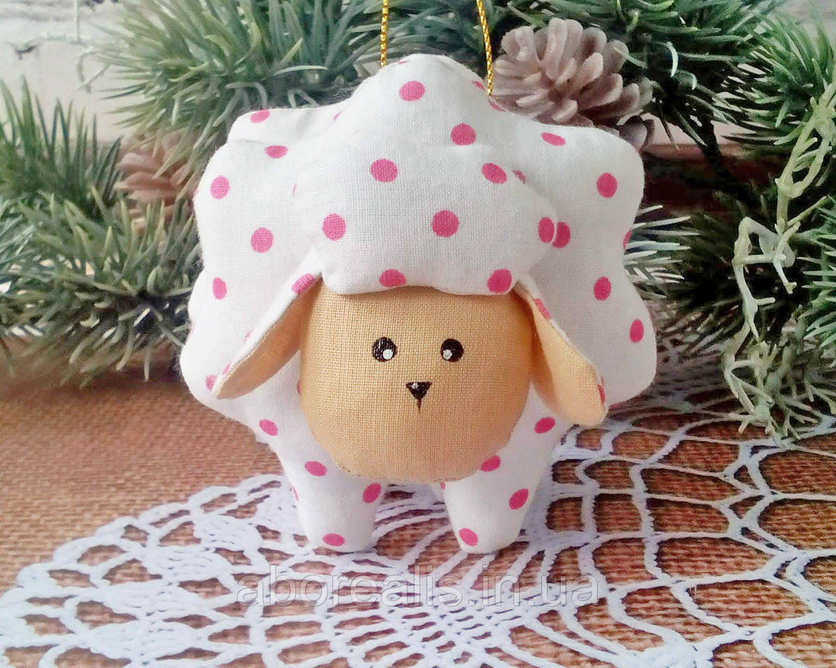 Іграшка на ялинку "Овечка рожевий горох", фото 1