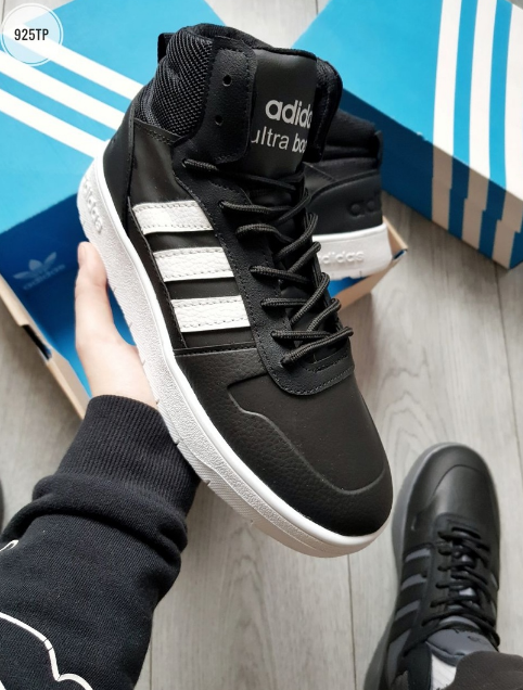 Зимові чоловічі Термо кросівки Adidas Ultra Boost high Взуття Адідас чорно-білі теплі високі модні еврозима