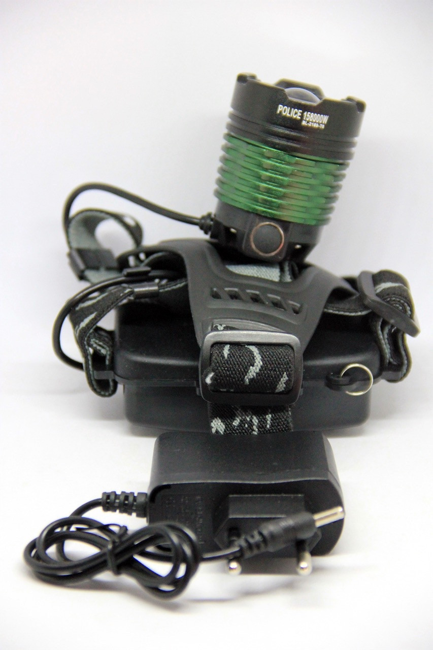 Ліхтар налобний Bailong Police BL-2188B/2189/2199-T6 дальність освітлення до 1000м 2 акумулятора фокусування, фото 1