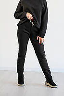 Женские теплые черные спортивные брюки трехнитка на байке