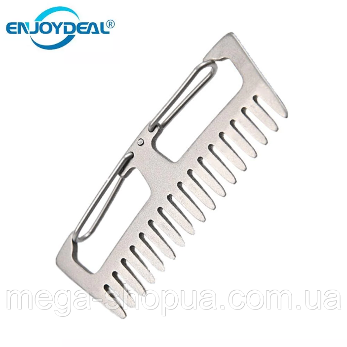 Міні гребінець титановий Titanium кишеньковий чоловічий для бороди, вусів, волосся з карабіном EL-KU90, фото 1