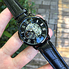 Чоловічий механічний годинник Winner Skeleton, чорний на шкіряному ремінці, фото 5
