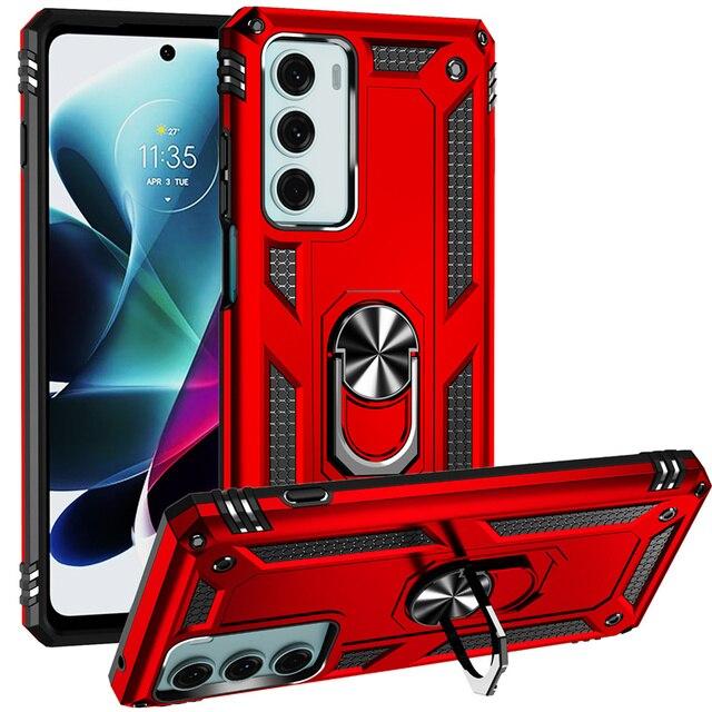 Протиударний матовий чохол для Motorola G200 червоний бампер з кільцем підставкою