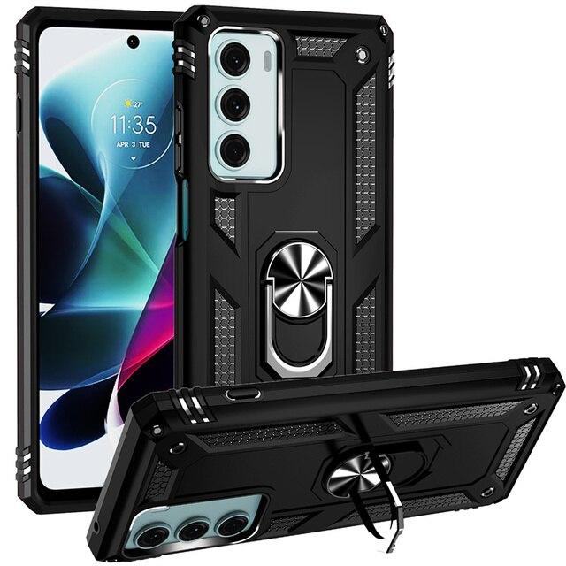 Протиударний матовий чохол для Motorola G200 чорний бампер із кільцем підставкою