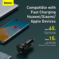 Автомобільний зарядний пристрій Baseus Superme Digital Display PPS 100W USB + Type-C, фото 5