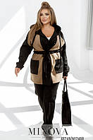 Чорно-бежевий теплий зимовий костюм тринитка на флісі батал з 46 по 70 розмір
