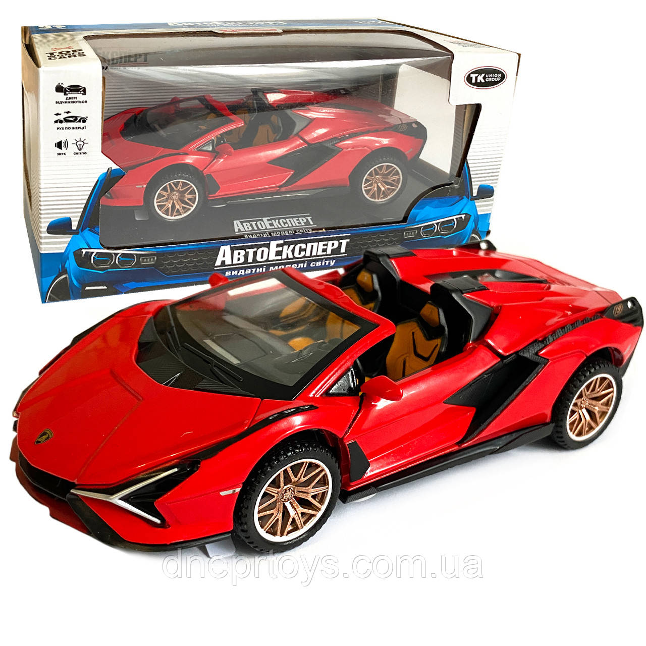 Іграшкова машинка металічна Lamborghini Sian (Ламборгіні Сіан) АвтоЕксперт", червона, світло, звук, інерція, відкр двері,