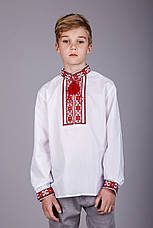 Вишита сорочка хрестиком на білому батісті з червоним візерунком на підлітка, фото 2