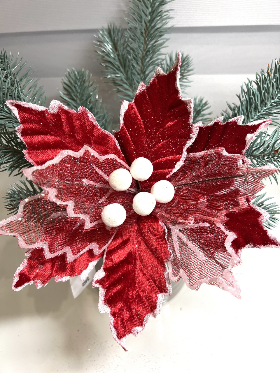 Різдвяна квітка пуансеттія . Новорічна прикраса пуансеттія червона ( 20 см )