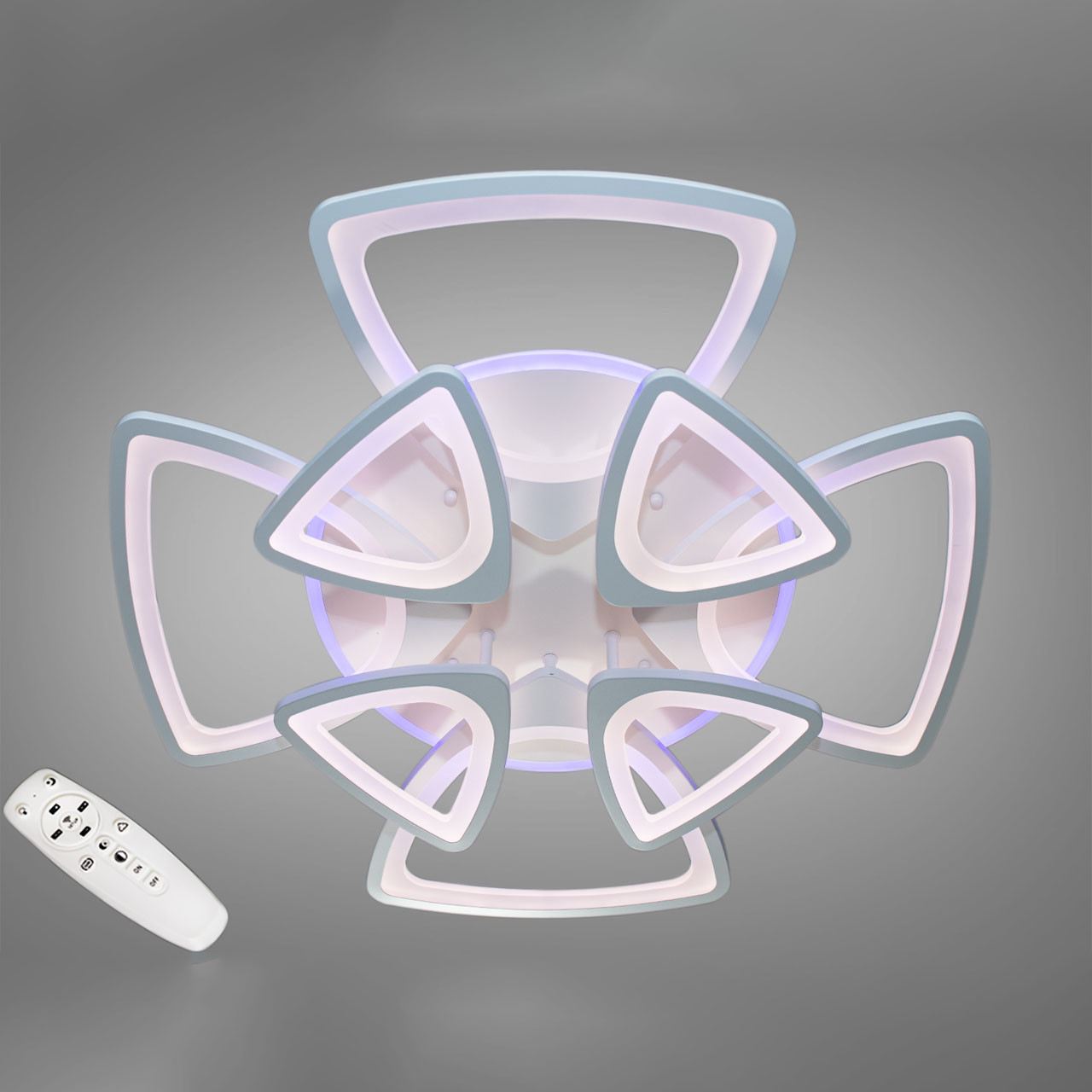 Світлодіодна люстра 190 Вт колір білий з підсвічуванням основи та пультом д/к D-9229/4+4 WH LED 3color dimmer, фото 1