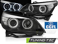 Передні фари BMW 5 (E60/E61) 2003-2007 чорні ANGEL EYES CCFL (ЦЕНА ЗА ПАРУ)