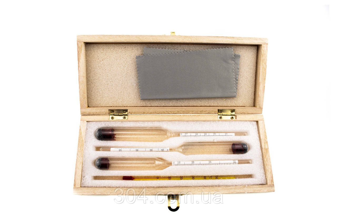 Набір ареометров АСП-3 з термометром в дерев'яному футлярі ДСТУ, фото 1