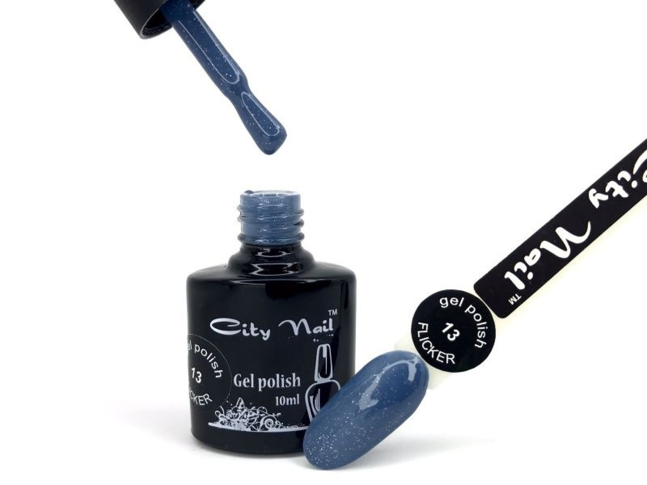 Гель лак City Nail серія FLICKER №13 глітерний сіро-синій з блискітками 10, фото 1