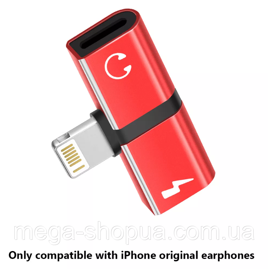 Перехідник 2в1 для навушників і заряджання iPhone Lightning AUX Audio. Адаптер для аудіо Лайтинг айфона G43-R, фото 1