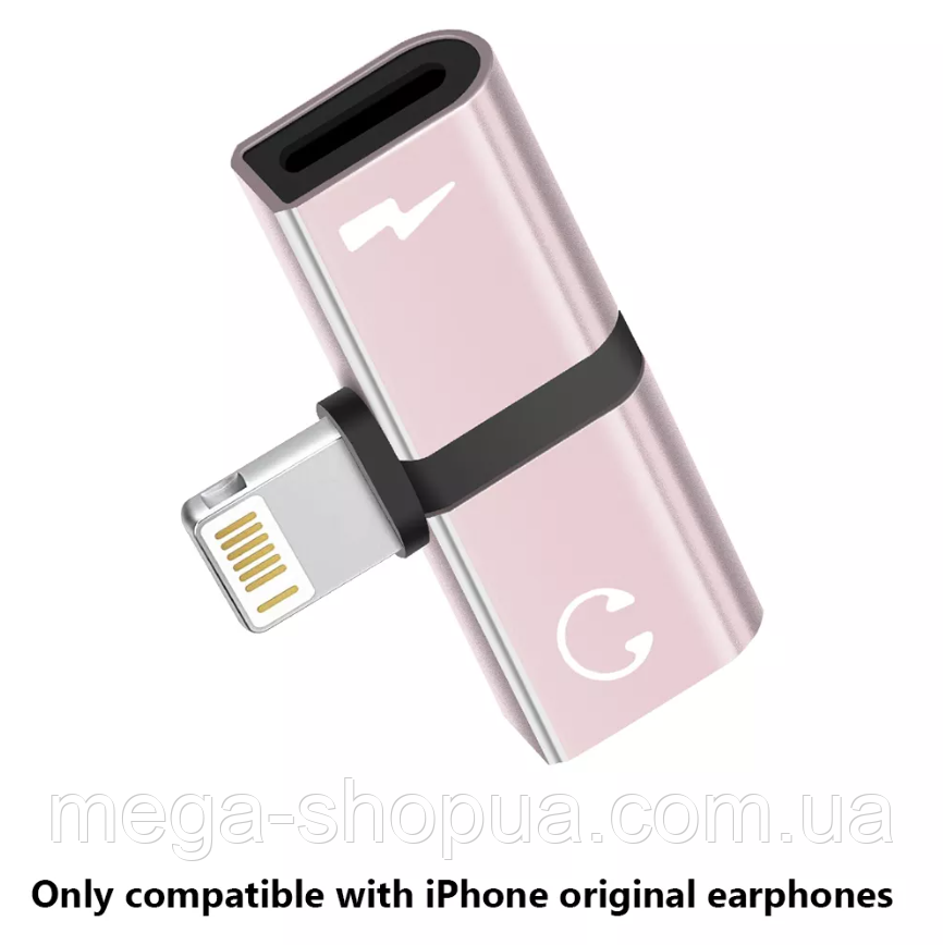 Перехідник 2в1 для навушників і заряджання iPhone Lightning AUX Audio. Адаптер для аудіо Лайтинг айфона G43-G